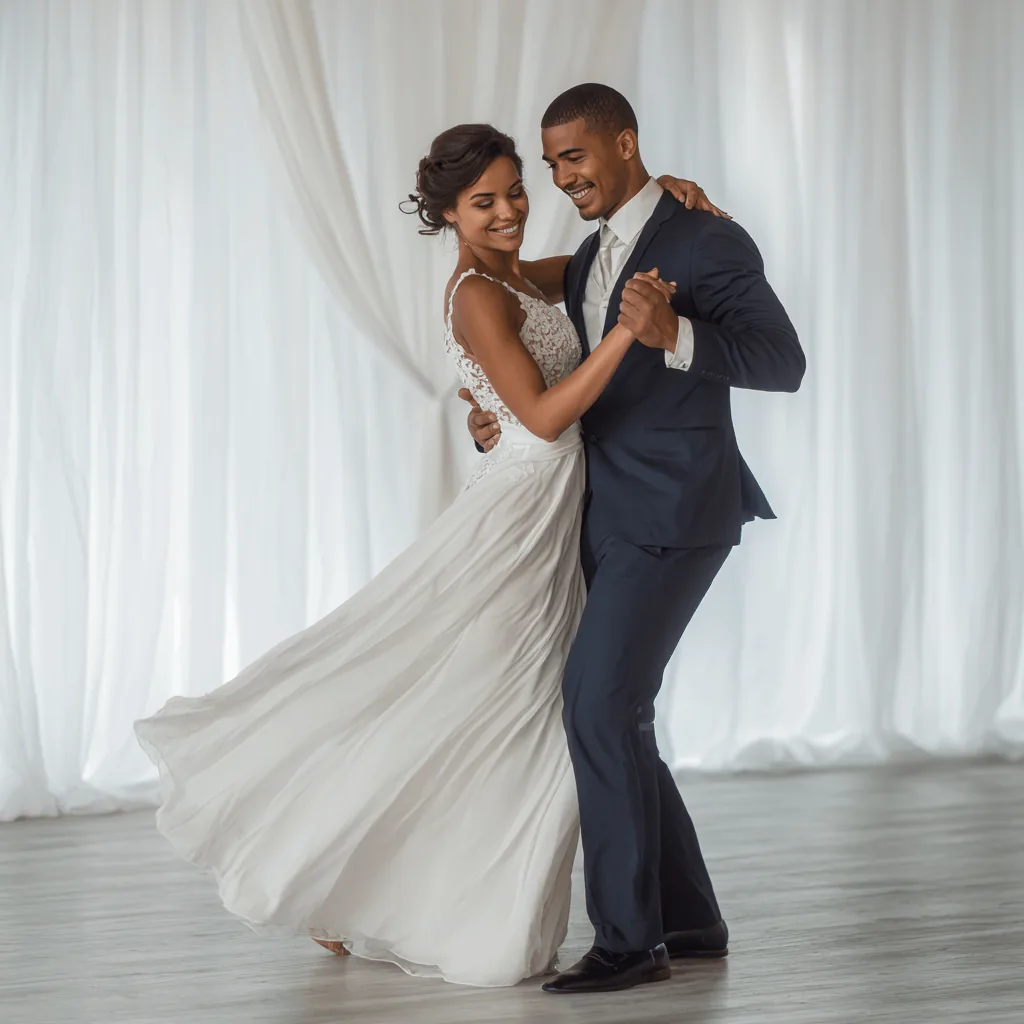 Couple rehearsing their first dance in a Leicester studio